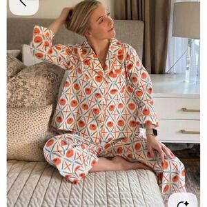 Mersea Over The Cotton Moon Pajama Set Cropped Wide‎ Leg Boyfriend Style Size M